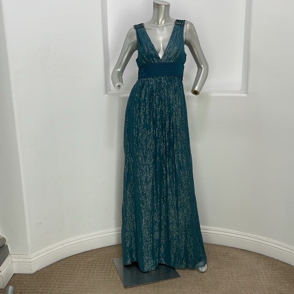 Bcbgmaxazria Beaded Sleeve Crinkle Maxi Empire Waist Dress Size 8 NWT